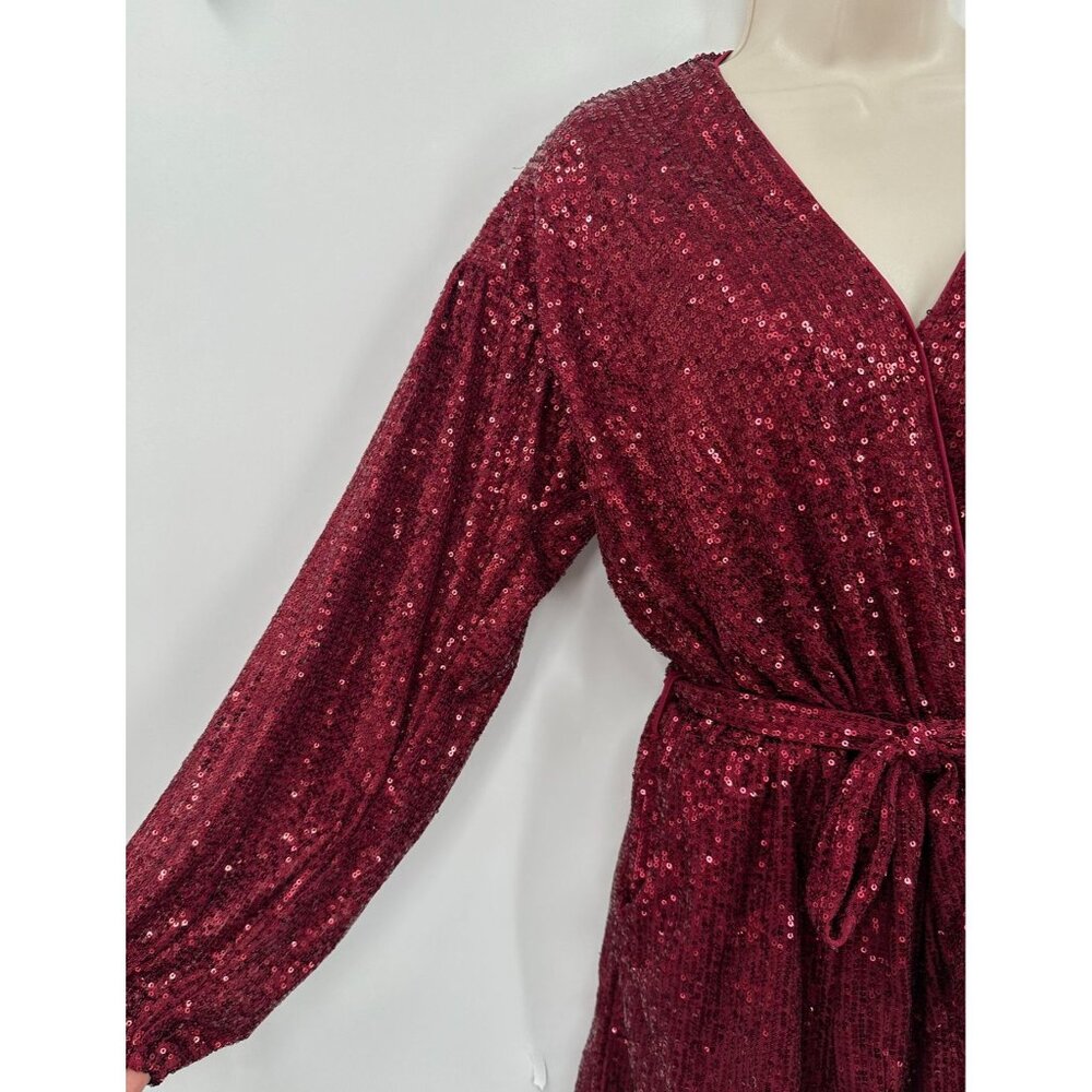 She + Sky Ruby Red Sequin Romper With Long Sleeve… - image 5